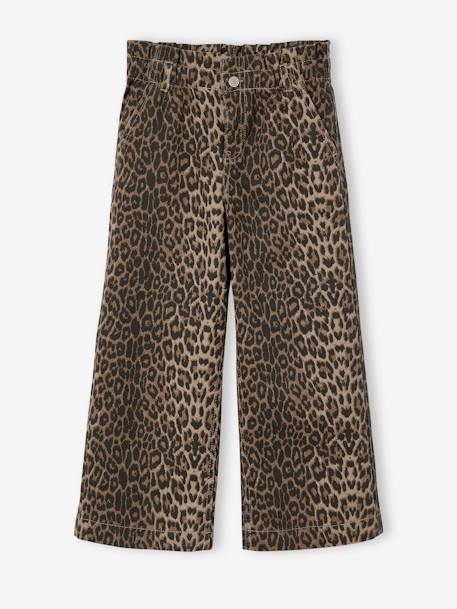 Wide-leg paperbag leopard print trousers for girls beige+chocolate+multicoloured+vanilla - vertbaudet enfant 