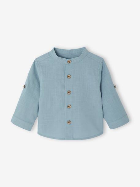 Shirt with Turn-Up Sleeves, for Babies grey blue+ochre - vertbaudet enfant 