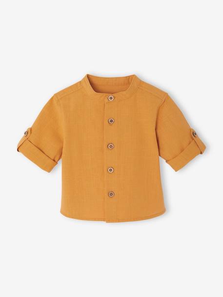 Shirt with Turn-Up Sleeves, for Babies grey blue+ochre - vertbaudet enfant 
