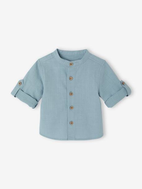 Shirt with Turn-Up Sleeves, for Babies grey blue+ochre - vertbaudet enfant 