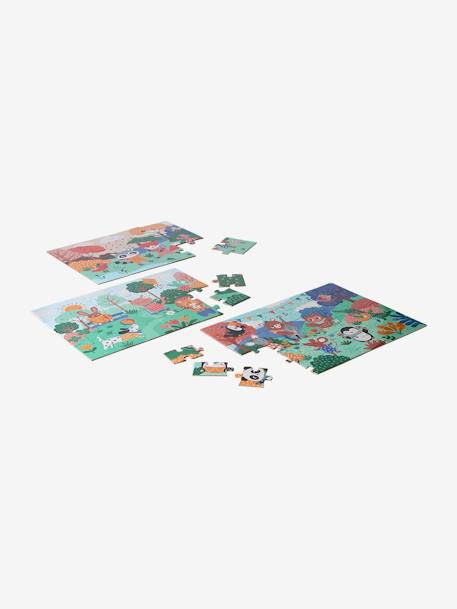 3 puzzles évolutifs 12 à 36 pièces en carton Les animaux joyeux multicolore - vertbaudet enfant 