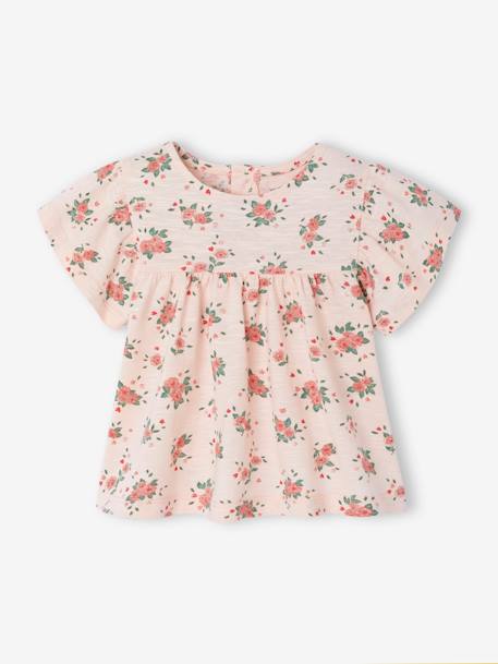 T-shirt fleuri bébé en coton bio rose pâle - vertbaudet enfant 