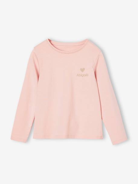 T-shirt fille coeur pailleté manches longues anthracite+corail+écru+rose poudré+vert émeraude - vertbaudet enfant 
