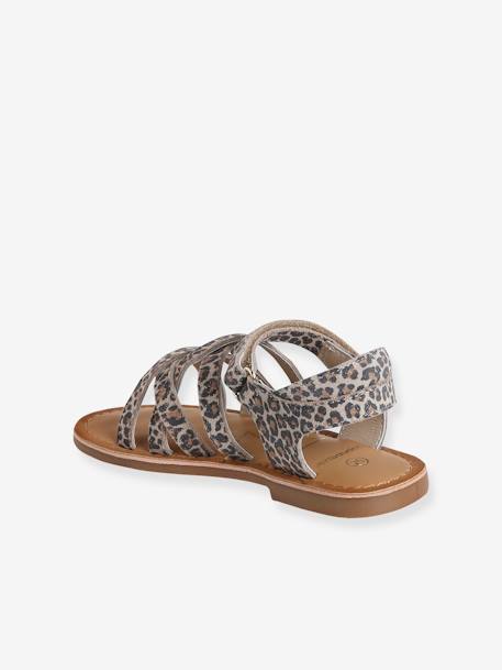 Pair of Leather Hook-&-Loop Sandals for Children, Designed for Autonomy printed beige - vertbaudet enfant 
