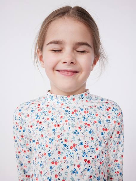 Tee-shirt de bain fleuri anti UV enfant manches longues blanc - vertbaudet enfant 