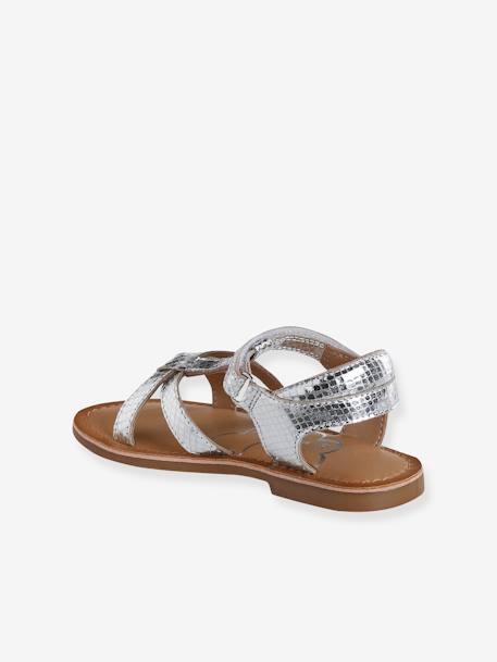 Leather Hook-&-Loop Sandals for Children, Designed for Autonomy silver - vertbaudet enfant 