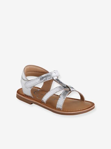 Leather Hook-&-Loop Sandals for Children, Designed for Autonomy silver - vertbaudet enfant 