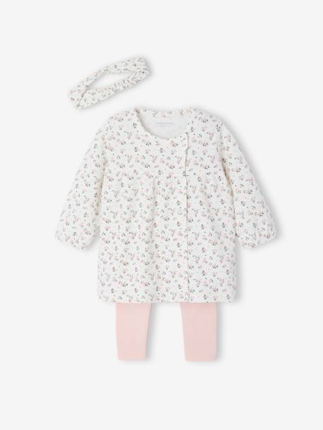 Ensemble bébé naissance 3 pièces robe legging et bandeau nude imprimé - vertbaudet enfant 