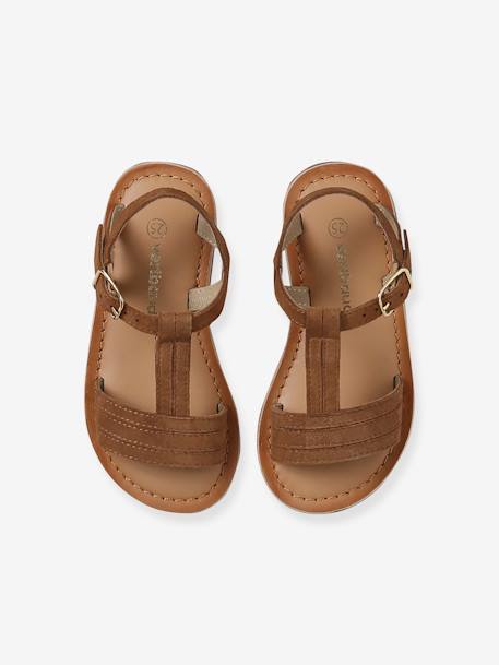 Leather Sandals for Girls, Designed for Autonomy 6467+brown+printed brown+turquoise - vertbaudet enfant 