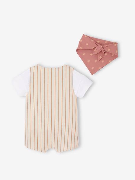 Striped T-Shirt + Bandana + Playsuit Set for Babies ecru - vertbaudet enfant 