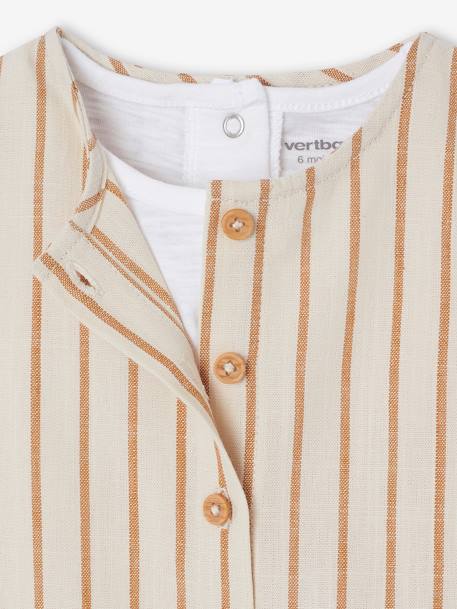 Striped T-Shirt + Bandana + Playsuit Set for Babies ecru - vertbaudet enfant 