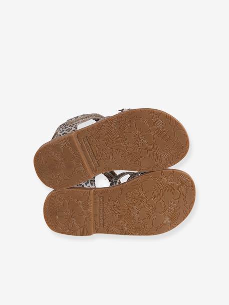 Pair of Leather Hook-&-Loop Sandals for Children, Designed for Autonomy printed beige - vertbaudet enfant 
