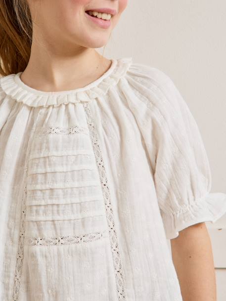 Girl's English embroidery blouse in cotton gauze CYRILLUS ecru - vertbaudet enfant 