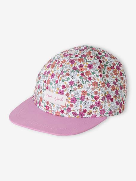 Casquette fleurie fille blanc imprimé+bleu+pivoine - vertbaudet enfant 
