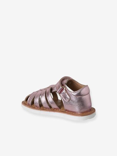 Sandales scratchées cuir bébé bout fermé blanc+lot rose - vertbaudet enfant 