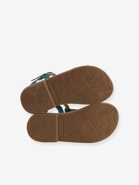 Leather Sandals for Girls, Designed for Autonomy 6467+brown+printed brown+turquoise - vertbaudet enfant 
