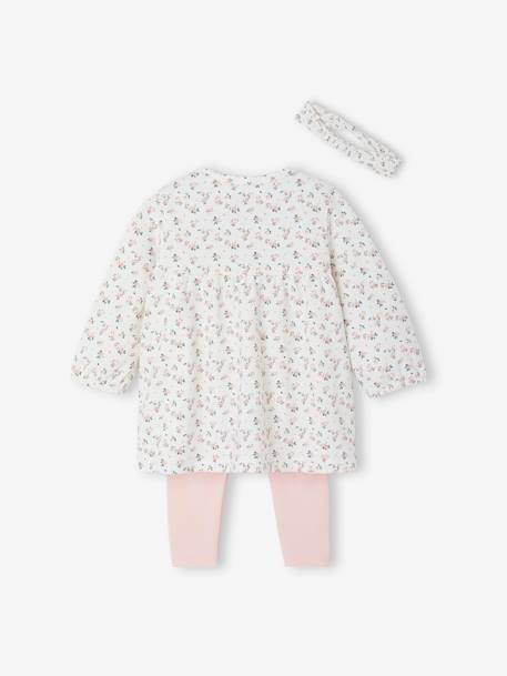 Ensemble bébé naissance 3 pièces robe legging et bandeau nude imprimé - vertbaudet enfant 