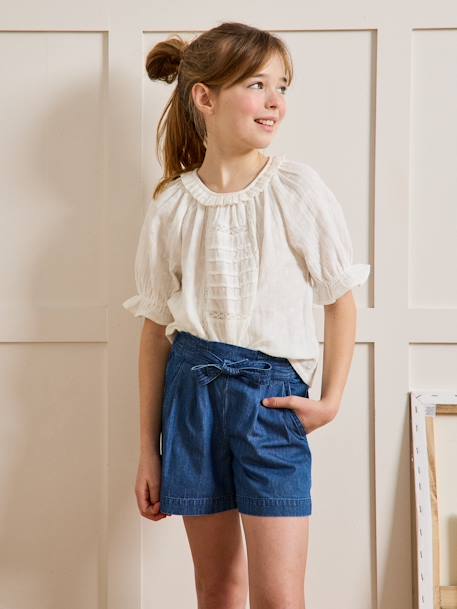 Girl's English embroidery blouse in cotton gauze CYRILLUS ecru - vertbaudet enfant 