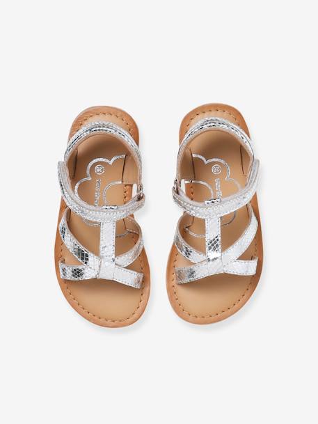 Leather Hook-&-Loop Sandals for Children, Designed for Autonomy silver - vertbaudet enfant 