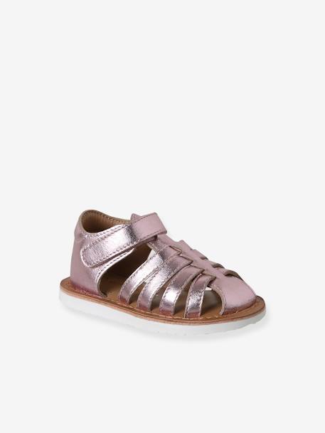 Sandales scratchées cuir bébé bout fermé blanc+lot rose - vertbaudet enfant 
