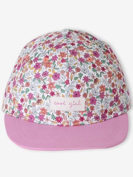 Casquette fleurie fille blanc imprimé+bleu+pivoine - vertbaudet enfant 