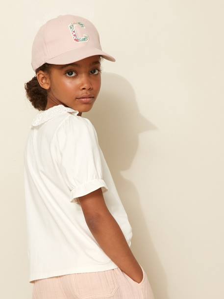 Girl's t-shirt with English embroidery collar CYRILLUS in organic cotton ecru - vertbaudet enfant 