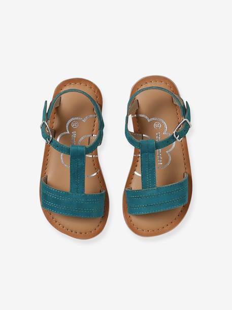 Leather Sandals for Girls, Designed for Autonomy 6467+brown+printed brown+turquoise - vertbaudet enfant 