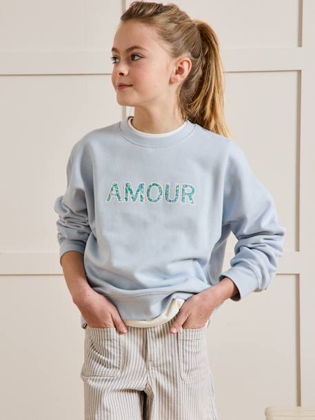 Sweat fille à messageen coton Liberty en coton bio bleu ciel - vertbaudet enfant 
