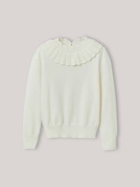 Fille-Pull, gilet, sweat-Pull-Pull col pierrot fille en coton et laine