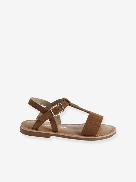 Leather Sandals for Girls, Designed for Autonomy 6467+brown+printed brown+turquoise - vertbaudet enfant 