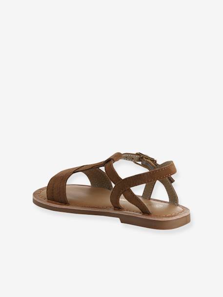 Leather Sandals for Girls, Designed for Autonomy 6467+brown+printed brown+turquoise - vertbaudet enfant 