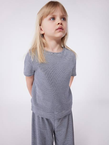 Pyjama enfant manches courtes jambes amples rayé marine - vertbaudet enfant 