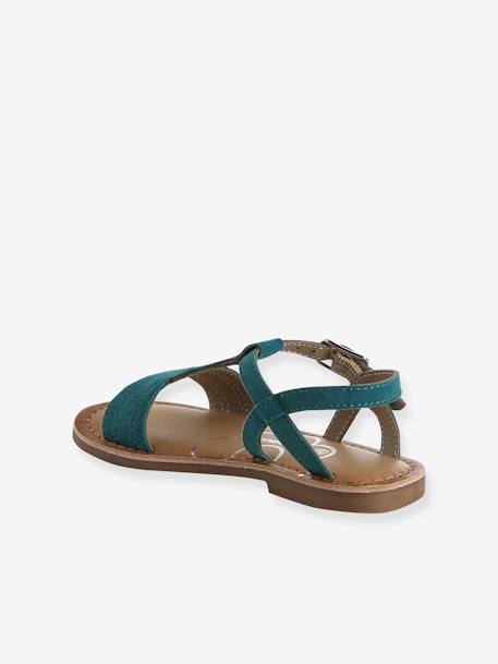 Leather Sandals for Girls, Designed for Autonomy 6467+brown+printed brown+turquoise - vertbaudet enfant 