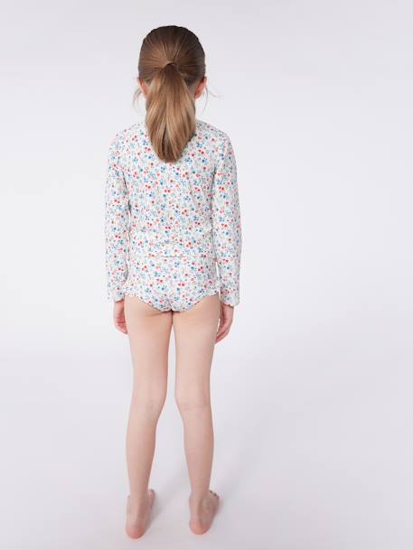 Tee-shirt de bain fleuri anti UV enfant manches longues blanc - vertbaudet enfant 