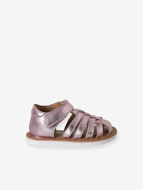 Sandales scratchées cuir bébé bout fermé blanc+lot rose - vertbaudet enfant 
