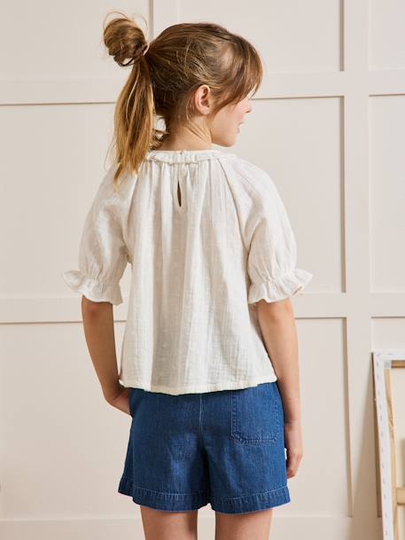 Girl's English embroidery blouse in cotton gauze CYRILLUS ecru - vertbaudet enfant 