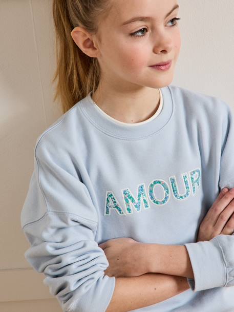 Sweat fille à messageen coton Liberty en coton bio bleu ciel - vertbaudet enfant 