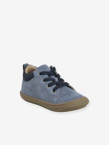 Soft Leather Lace-Up Boots, Designed for First Steps blue+camel+khaki+navy blue+set blue - vertbaudet enfant 