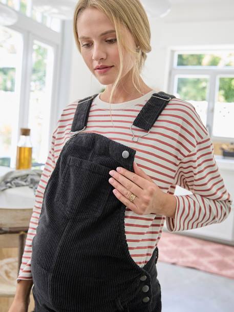 Salopette en velours coupe mom grossesse et allaitement anthracite - vertbaudet enfant 