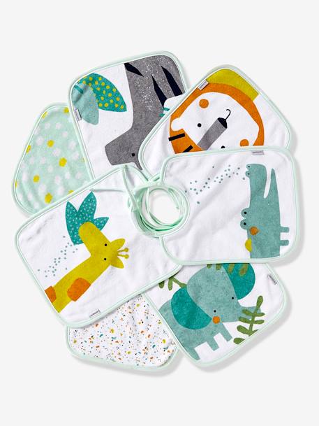 Lot 7 bavoirs bleu ciel+imprimé jungle+vert d'eau - vertbaudet enfant 