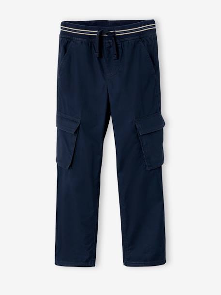 Pantalon  garçon cargo droit morphologique tour de hanches fin bleu nuit+sable - vertbaudet enfant 