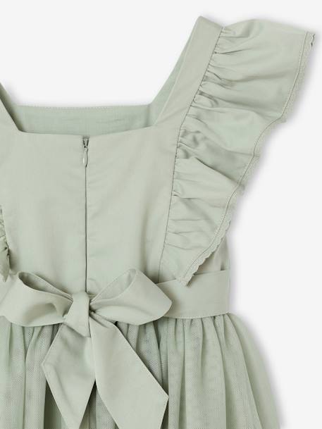 Robe cérémonie fille satin de coton à volants blanc+écru+rose pâle+vert sauge - vertbaudet enfant 