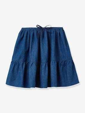 Fille-Jupe volantée fille en denim light