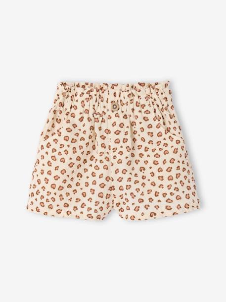 Leopard Print Shorts in Cotton Gauze for Babies vanilla - vertbaudet enfant 