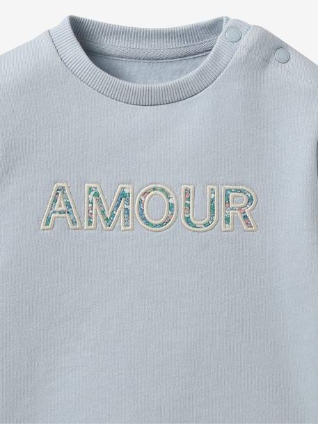 Sweatshirt with Liberty® fabric letters for babies - Organic cotton CYRILLUS light blue - vertbaudet enfant 