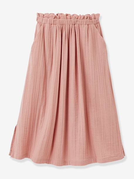 Girl's long dress in organic cotton gauze CYRILLUS dusky pink - vertbaudet enfant 