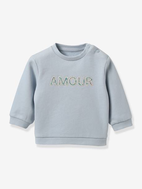 Sweatshirt with Liberty® fabric letters for babies - Organic cotton CYRILLUS light blue - vertbaudet enfant 