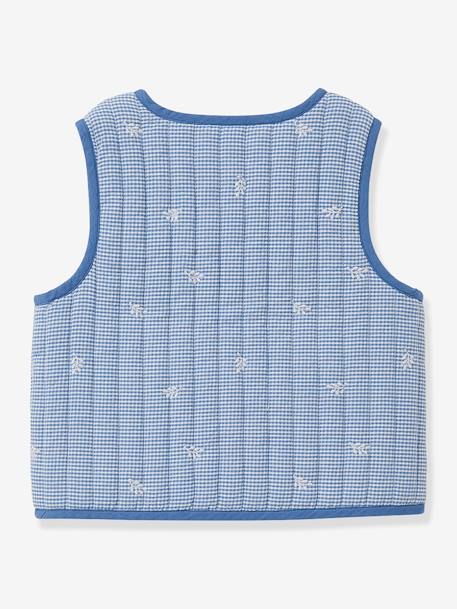 Gingham embroidered CYRILLUS girl's sleeveless quilted jacket chequered blue - vertbaudet enfant 