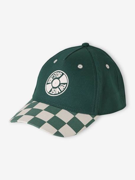 Chequered Cap for Boys aqua green - vertbaudet enfant 