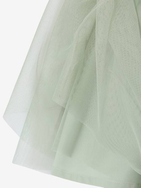Robe cérémonie fille satin de coton à volants blanc+écru+rose pâle+vert sauge - vertbaudet enfant 